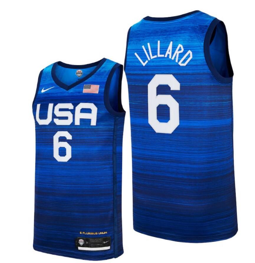 Cheap 2021 Olympic USA 6 Lillard Blue Nike NBA Jerseys